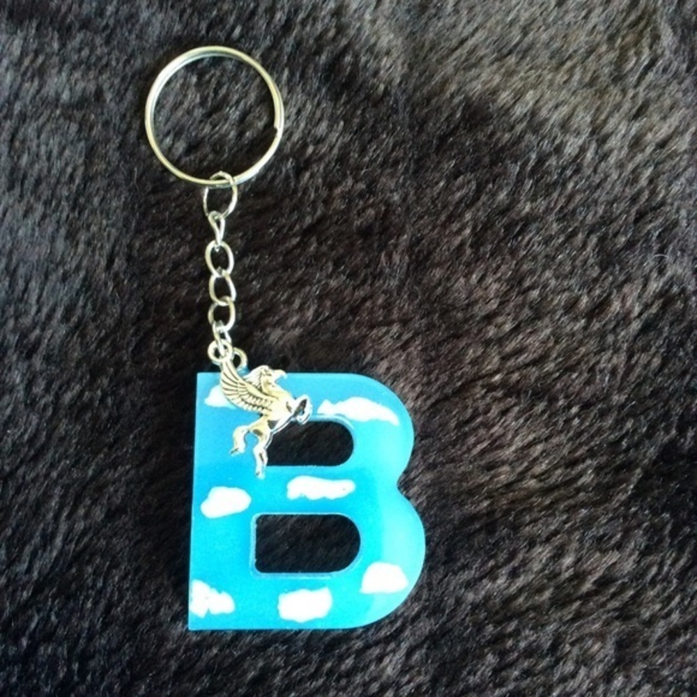 Handmade Letter B with Pegasus Clouds Sky Keychain